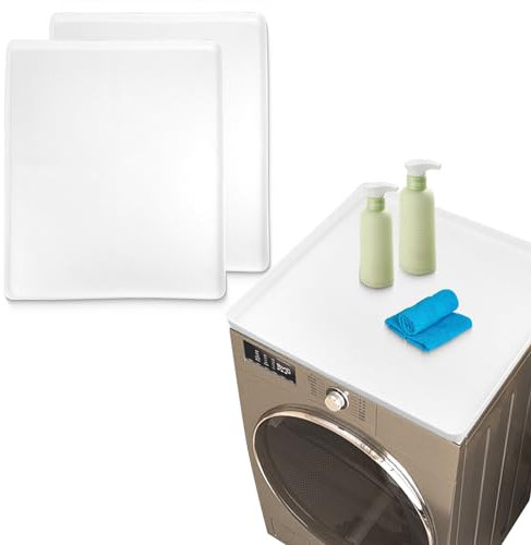 2 PCS Washer and Dryer Covers for the Top - 25.5 x 23.6 in Washing Machine Top Cover Pads,Dust-Proof Silicone Rubber Non-Slip Dryer Top Protector Guards Mat Support for Home Kitchen Laundry Room Whit