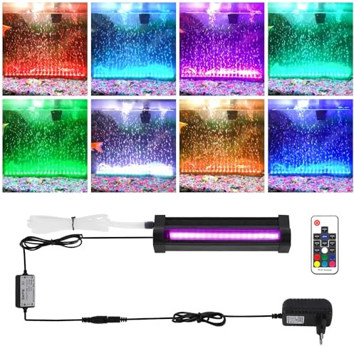 GOESWELL Aquarium LED Lampe RGB Beleuchtung: Wasserdicht mit Blasenfunktion und Fernbedienung für gleichmäßige Aquarienbeleuchtung mit individueller Steuerung (13CM)