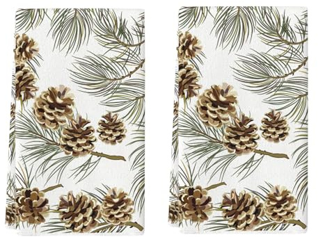 FANSU Geschirrtücher Weihnachten 2er Set,Geschirrtuch Saugfähig Küchenhandtuch 40x60cm Fusselfrei Küchentücher Trockentücher Dicke Weich Küchenhandtücher Geschirrhandtücher (Tannenzapfen C)