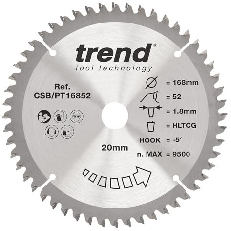 Trend Laminate & HPL Circular Saw Blade, 168mm, 52T, 20mm Bore, TCT