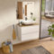 BELLOBATH - Mueble Baño Suspendido con Lavabo de Cerámica, Mueble Baño con Lavabo Montado con 2 Cajones, 80 x 55 x 46 cm, Mueble Blanco y Tapa Roble