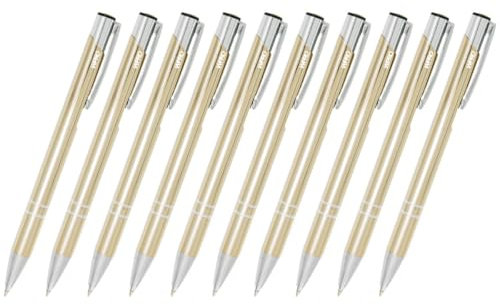 WPRO 25 Stück Metall Kugelschreiber champagner | Blauschreibende austauschbare Großraummine | Metallclip | Hochwertig | Für Büro und Studium