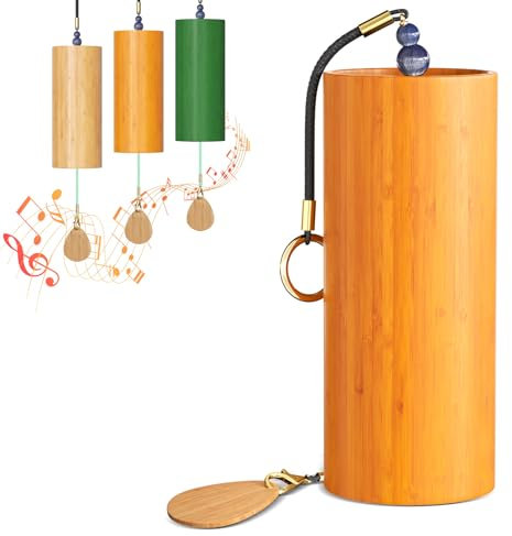 Klangspiel aus Bambus, Meditationsglocken für draußen, Zen, Windspiel als Dekoration für Zuhause, Yoga, Tiefenklang-Heilinstrumente, Glockenspiel (Gelbe Walnuss)