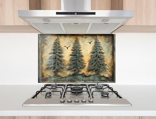 Myphotostation 119 x 48 cm Tannenbaum, gehärtetes Glas, Rückwand aus gehärtetem Glas, Spritzschutz für Küche, Herd, Wandschutz, Schneidebrett, Herd-Wandplatte, Herd-Rückabdeckung