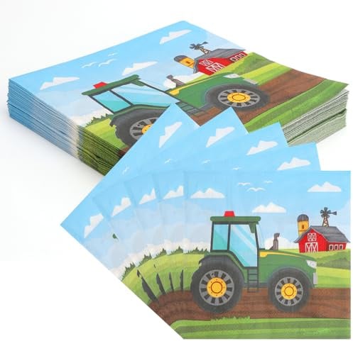 KQDRAVINE 40 Stück Traktor Bauernhof Geburtstag Deko Servietten 33x33cm Servietten