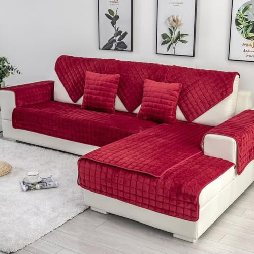 kuchenuten Sofa Überzug, Sofadecken für Sitzfläche, Couch Überzug 1 2 3 4 Sitzer, Sofaschoner rutschfest,Universelle Sofaüberwurf,Ecksofa Sofabezug,Rot,90x120cm