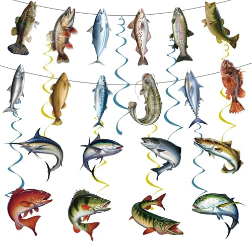 Fische Angeln Geburtstag Banner Dekorationen - 10 StüCk Gone Fishing Banner Girlande HäNgende Wirbel Unterwasserwelt Fish Meer Deko FüR Kindergeburtstag Party Ruhestand Abschied Supplies