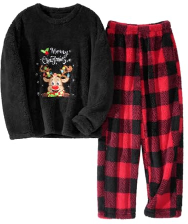 UMIPUBO Pigiama Donna Invernale Natalizio Pile Due Pezzi Caldo Natale Pigiami da Casa Felpato Set Tasche Elegante Manica Lunga e Pantalone Lungo Indumenti da Notte Loungewear Regalo Regali