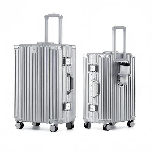 yuweijie Valigia media con coque in 100% PC · Trolley medio · Valigia multifunzione · Manico telescopico · 4 Ruote · TSA · M-67 cm · Argento