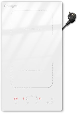 Cooksir Induktionsfeld 2 Platten mit Stecker, Induktionskochfeld 30 cm mit Keramikglas, Flexzone, Sicherheitsverriegelung, Restwärmeanzeige, weiß
