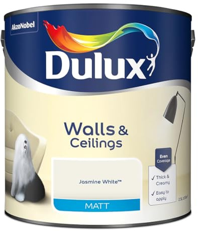 Jasmine White Walls & Ceilings Matt Emulsion Paint 2.5L – Smooth Creamy Finish, Quick Dry, Low VOC, Easy Application for Interior Walls & Ceilings