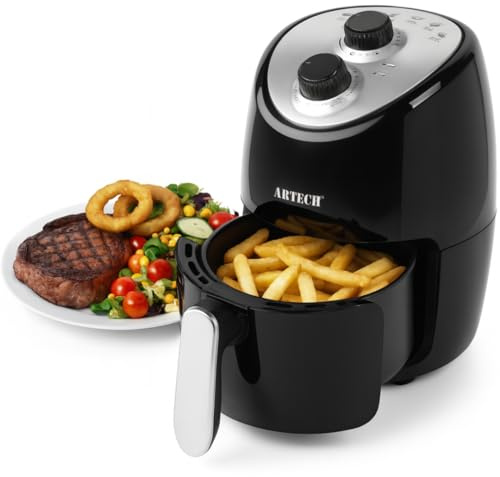 Trendi 2L Compact Manual Air Fryer – 1200W Mini Air Fryer, Adjustable Temp up to 200°C, 30-Min Timer, Hot Air Circulation, Removable Non-Stick Basket, Healthy Oil-Free Frying for Small Households