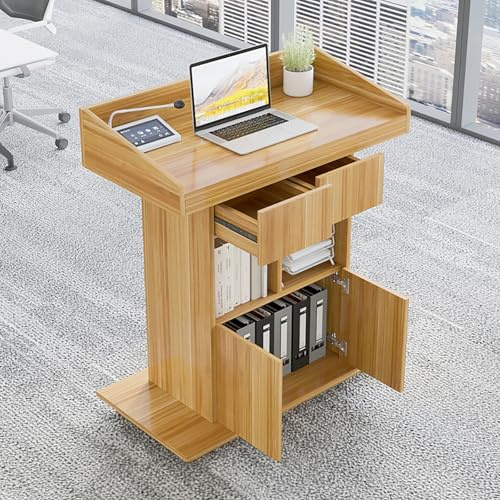 AZJJDP Hochwertiges Rednerpult aus gelbem Holz mit Stauraum, 100 cm (39,3 Zoll) breites Pult mit Regalen und Schubladen für Hochzeiten, Klassenzimmer, öffentliche Reden und Veranstaltungen