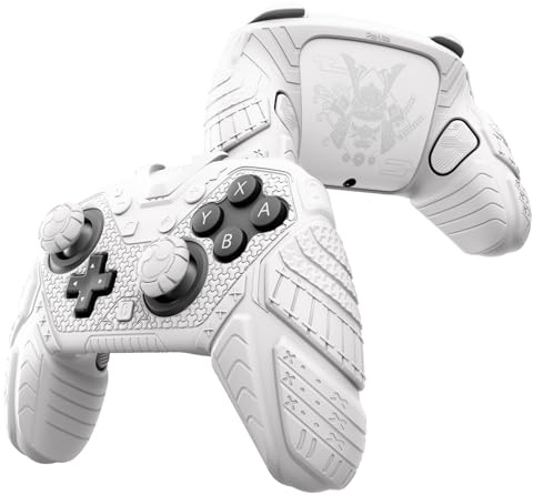 playvital Funda Silicona para Nintendo Switch 2 Pro Mando-Armadura Samurai | Protección Antigolpes, Agarre Seguro, Silicona Flexible, con Botones Traseros, Tapas de Joystick y Pegatinas, Blanco