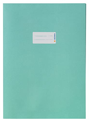 HERMA 5527 Heftumschlag A4 Papier Türkis, Hefthülle mit Beschriftungsfeld aus extrem kräftigen Papier & satten Farben, Heftschoner für Schulhefte, farbig