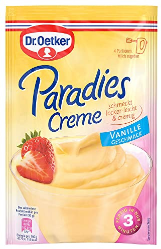 Dr. Oetker Paradies Creme Vanille-Geschmack, 60 g – Dessertpulver mit Vanille-Geschmack zur Zubereitung eines Creme-Desserts, vier Portionen