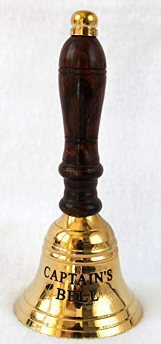 Messing Handglocke Holzgriff Höhe 15 cm Captain`s Bell Gravur Tischglocke
