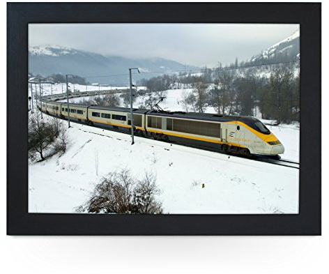 Portable Lap Desk Tray (Eurostar Train) Handmade Wooden Frame, Beanbag Cushioned Bottom | Computers, Laptops, Meals, Food | L0183 Black