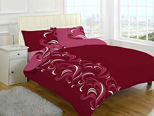 Artistic Fashionista Luxury & Modern JACOB - Set di biancheria da letto con copripiumino e federe, motivo stampato (singolo, vino/fucsia)