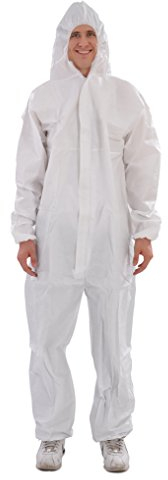 Raygard 30203 Mikroporöser Einweg Overall Schutzanzug mit Kapuze, atmungsaktiv, mit elastischen Bündchen, Knöcheln und Taille, versäuberte Nähte für Spritzlackierung, chemische Industrie (XL, weiß)