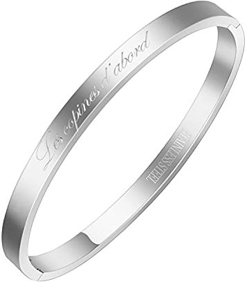 AURSTORE® Armreif aus Edelstahl 316L mit inspirierenden Sprüchen, Breite 4 mm, mehrere Nachrichten zur Auswahl, Farbe: silberfarben, 19 cm, Edelstahl, Ohne Stein