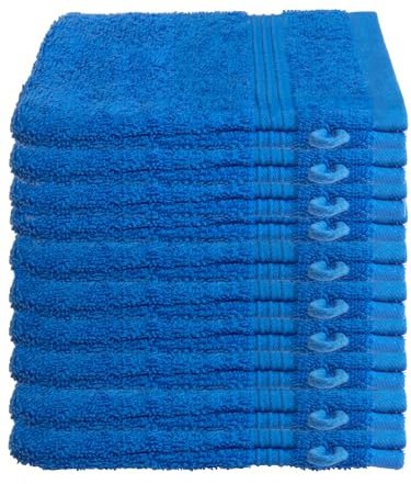 Julie Julsen Lot de 10 gants de toilette sans produits chimiques - 600 g/m² - Bleu roi - 15 x 21 cm - 100 % coton - Certifié Oeko-Tex Std 100 - Doux et absorbant - Lavable en machine