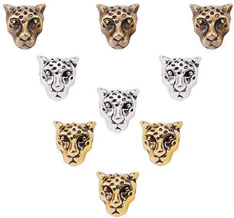 PandaHall 30 stücke 3 Farbe Tibetan Alloy Leopard Kopf Perlen Stecker Charme Perlen Metall Spacer für Armband Halskette Ohrringe Schmuck Machen