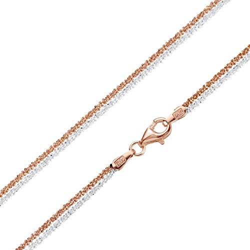 MATERIA Criss Cross Kette Damen Silber 925 bicolor - Collier Rosegold gedreht 42cm diamantiert in Schmuck Etui CO-34