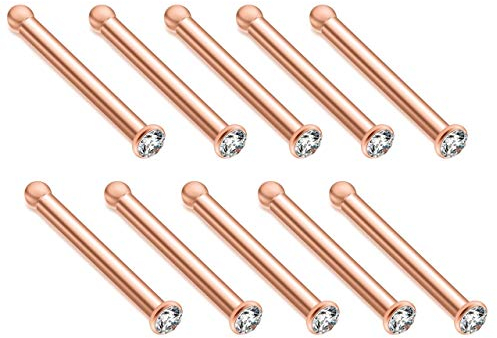 JSDDE Piercing 10 Stück Set Chirurgenstahl 1.5-3mm Strasssteine 20ga Nasenpiercing Nase Gerade Ringe Nasenstecker Nasenringe Fake Körper Piercing Schmuck (1.5mm Rosegold)