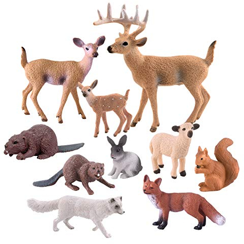 TUPARKA 10 Stück Wald Tiere Figuren, Miniatur Wald Kreaturen Figuren Eichhörnchen, Kaninchen, Fuchs, Schaf, Biber, Hirsch Figuren Wald Cake Topper für Geburtstagsfeier, Babyparty, Weihnachtsfeier