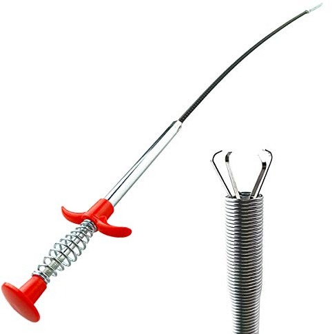 Herramienta de recogida de garra flexible de fontanería para recogida de arena, desagües, fregadero, inodoro y secador de aire limpio (24 pulgadas)