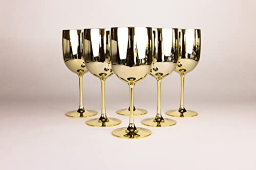 Champagnerglas 6er Set Kunststoff gold 400 ml. Das Highlight für die Deko auf Geburtstagsfeiern, Jubiläum, JGA, Polterabend, Standesamt, Hochzeit, Getting Ready, Babyparty, Firmenfeier, Event,