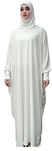 Solides muslimisches einteiliges Gebetskleid für Damen, Abaya Kaftan mit Hijab, Kleid in voller Länge, Weiss/opulenter Garten, One size(141cm)
