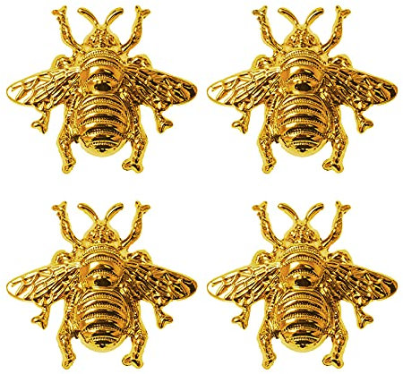 Powerful 4 Pcs Honeybee Drawer Knobs, Vintage Cabinet Knobs Drawer Handles with 8 Pcs Screw, for Dresser, Cabinet, Wardrobe, Cupboard, Bathroom, Office (2.1×2.1)