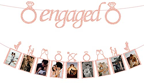 Engagement Wedding Decorations, Rose Gold Engaged Banner and Photo Banner for Engagement/Wedding Party decor(Rose Gold)