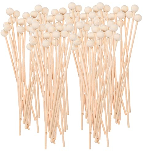 100 Stück Rock Candy Sticks mit Ball Holzstäbchen Holz Kuchen Sticks Getränk Rührstäbchen für Lollipop Kaffee Vorspeisen, Spieße, 15,2 cm