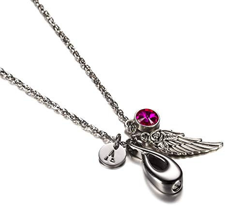 Daesar Urnen Anhänger Halskette Edelstahl, Silber Kette 60CM mit Infinity Flügel Buchstabe E mit Oktober Geburtsstein