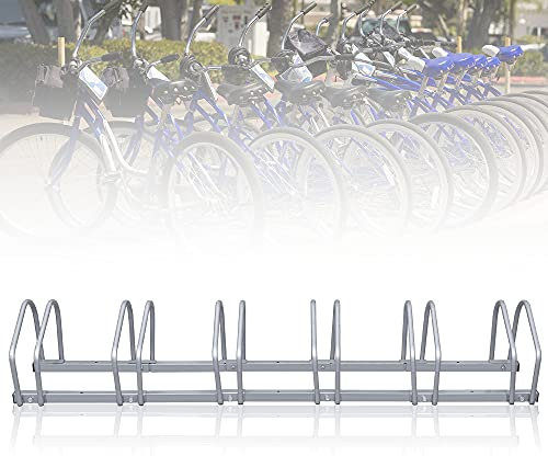 Ikodm Fahrradständer für 6 Fahrräder 35-55 mm Reifenbreite Mehrfachständer Aufstellständer Radständer Bodenständer, Fahrradständer Mountainbike, HBT: ca. 26 x 160 x 32 cm, Silber