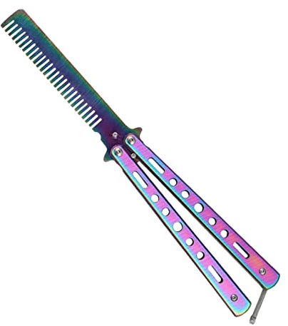MAKIE Metallo Pettine a Farfalla Lama smussata sicura, pieghevole oltello a Farfalla da Allenamento in Acciaio Inossidabile, pettine in metallo Balisong Butterfly Trainner