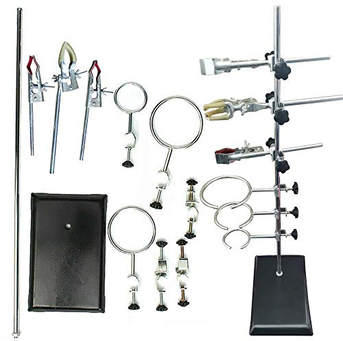 OUKANING Laboratory Stand Set, Stainless Steel & Cast Iron Tripod, Piston Clamp, Condenser Tube, Tripod Clamp (60 cm)