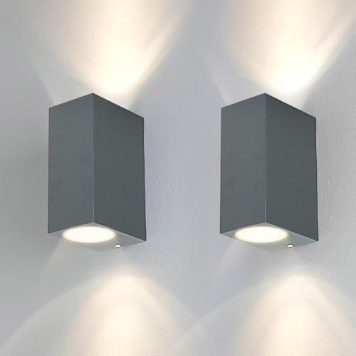 Kerry Wandleuchte Aussen Innen, Aluminium Wasserdicht IP44 Modern Anthracite Wandlampe Außen, Up Down GU10 Rechteck Fassung Außenwandleuchte, Ohne Leuchtmitte - 2 Stück
