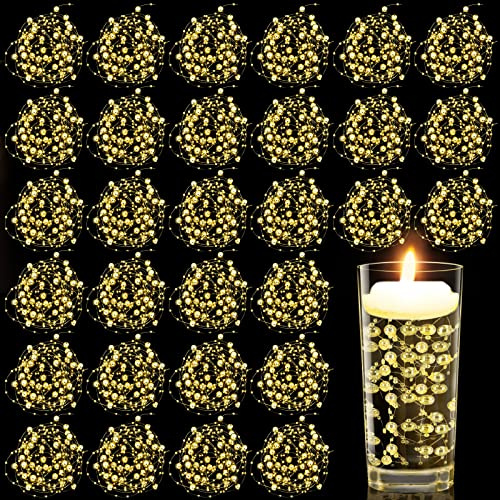 Billbotk 30 Pieces Floating Pearls Beads String for Floating Candles, Gold Vase Fillers for Centerpieces Faux Pearls Beads String for Wedding Celebration Party Decor