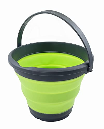 SAMMART 5,5 l zusammenklappbarer Kunststoffeimer – Faltbare runde Wanne – tragbarer Wassereimer zum Angeln – platzsparend (Grau/Grasgrün)