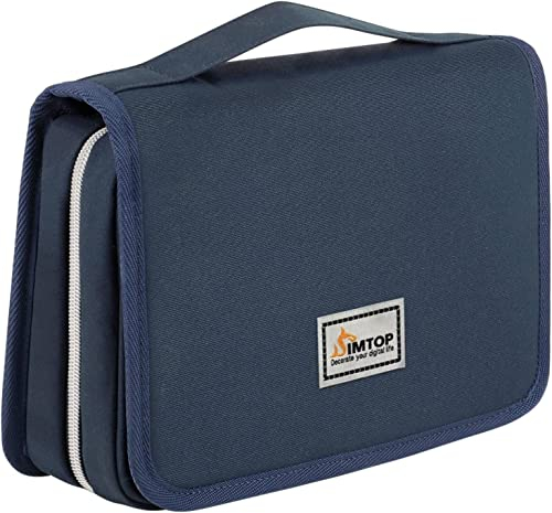 SIMTOP Trousse de Toilette à Suspendre, Trousse de Toilette Trousse de Maquillage de Voyage Imperméable avec 3 Compartiments Pliable Taille Compacte pour Hommes Femmes Enfants Filles (Bleu)