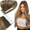 Easyouth Haar Extensions Tape Echthaar Skin Weft Band in Extensions Farbe Mittelbraun Mix Honigblond und Mittelbraun 45 cm 40g Extensions Tape in Echthaar #4/27/4
