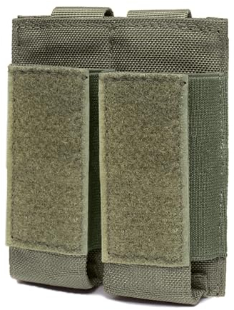 Azarxis Tactical Pistol Mag Pouch Holder Double Triple Molle Magazines Carrier Holster Bag with Front Loop Panel Fast Access (Green - Double Pockets)