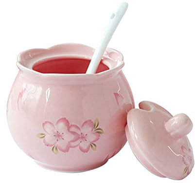 Pot à épices en Porcelaine, Pot à Sucre, sucrier en céramique avec Couvercle et Pot à Lait, Pot à Sucre Pot à crème, Service à café, pichet à crème, Pot à Lait Rose et sucrier (Color : Pink, Size :