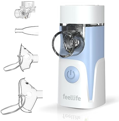 FEELLIFE Inhalationsgerät Kinder Inhalator Erwachsene Inhaliergerät Kinder Vernebler Inhaliergerät Inhalationsgerät Erwachsene Baby mit AIMESH Deutscher KI-Chip Leiser Zerstäuber AEROGO-2025 (Blau)
