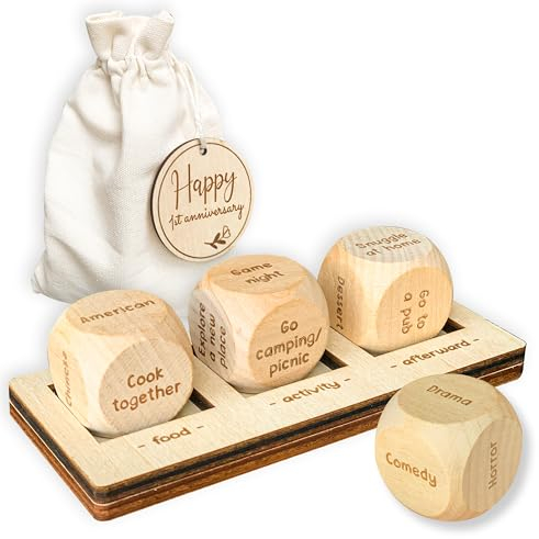 WOODAMORE Date Night Dice for Couples - Happy 1st, Food Cube Game, Take Out Dice, What to Watch Decision for Movie Dice