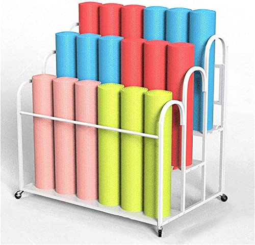 POCHY Mehrzweck-Yogamattenhalter Weiß Schwarz Gold Yogamatte Organizer Boden Strapazierfähig Große Kapazität Mehrschichtige Trainingsmatten Display Halter Mobiler Trolley Wagen Platz 18-24 Matten (4